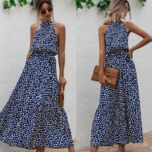 Navy Halter Maxi Dress